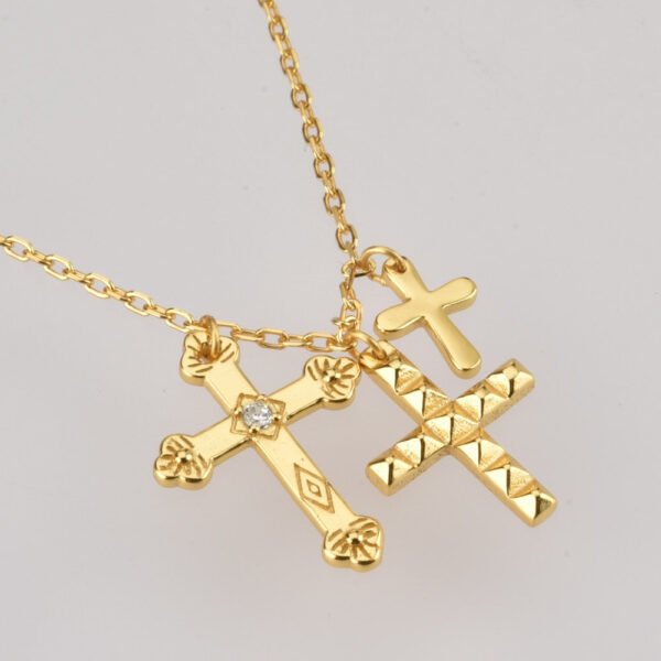 ANDYWEN Winter 925 Sterling Silver Gold Three Cross Pendant Charm Long Chain Necklace 2021 Fashion Fine Jewelry 2021 Gift