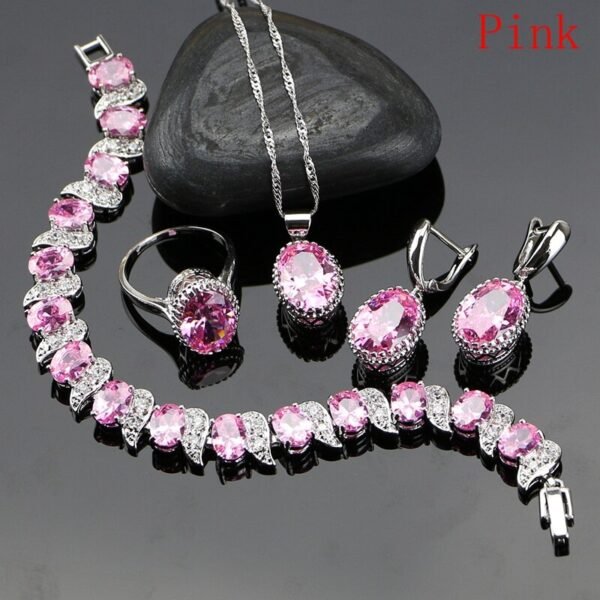 Natural 925 Silver Jewelry Red Birthstone Charm Jewelry Sets Women Earrings/Pendant/Necklace/Ring/Bracelets T055