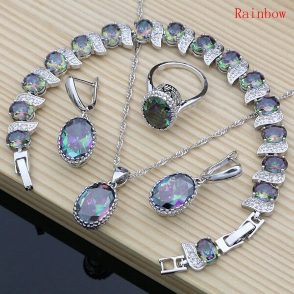 Natural 925 Silver Jewelry Red Birthstone Charm Jewelry Sets Women Earrings/Pendant/Necklace/Ring/Bracelets T055