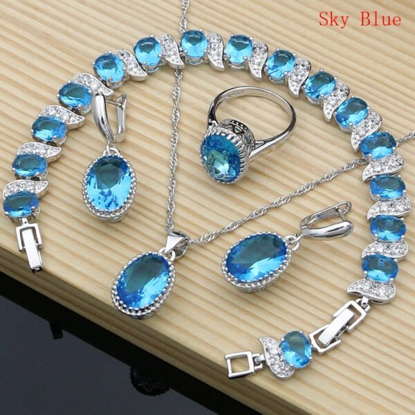 Natural 925 Silver Jewelry Red Birthstone Charm Jewelry Sets Women Earrings/Pendant/Necklace/Ring/Bracelets T055