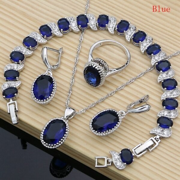Natural 925 Silver Jewelry Red Birthstone Charm Jewelry Sets Women Earrings/Pendant/Necklace/Ring/Bracelets T055