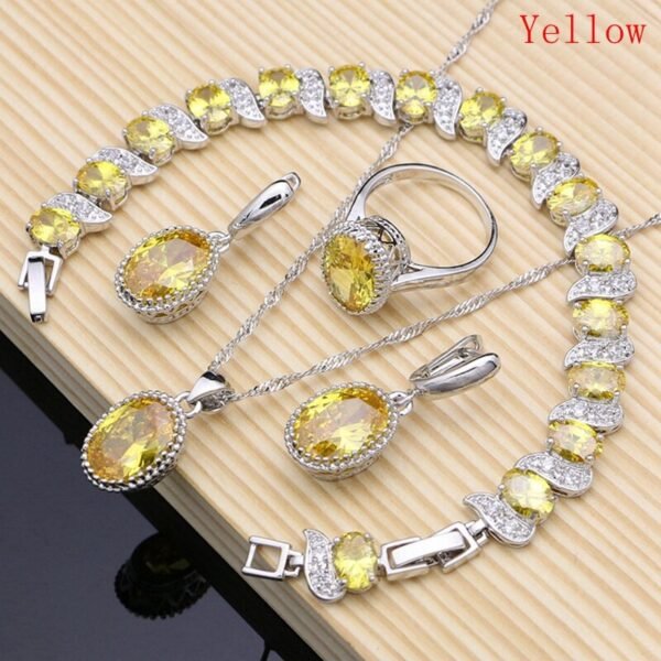 Natural 925 Silver Jewelry Red Birthstone Charm Jewelry Sets Women Earrings/Pendant/Necklace/Ring/Bracelets T055