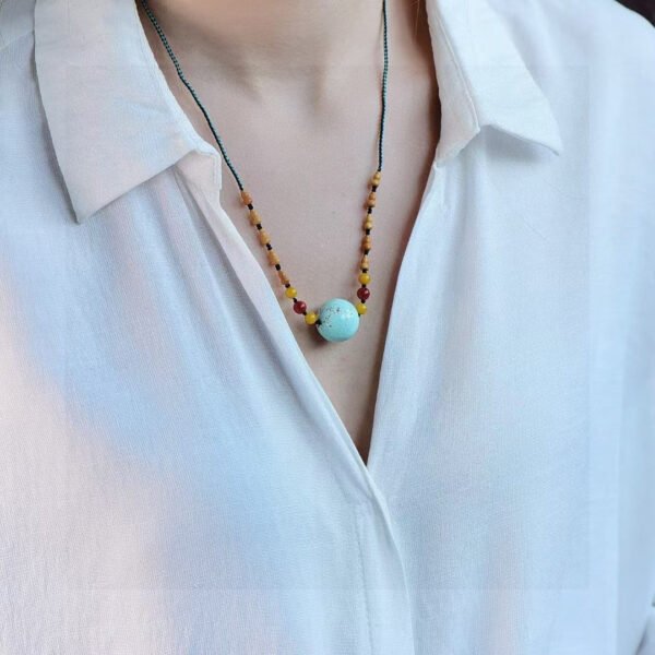Raw mineral turquoise collarbone chain, paired with olive kernel gourd necklace ❤ Specification: 16.4mm2410199583