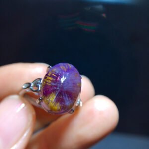 Natural Aurora Titanium Purple Beige Flower Sky Eye Ring Size: 14.1/11.1mm2710178649