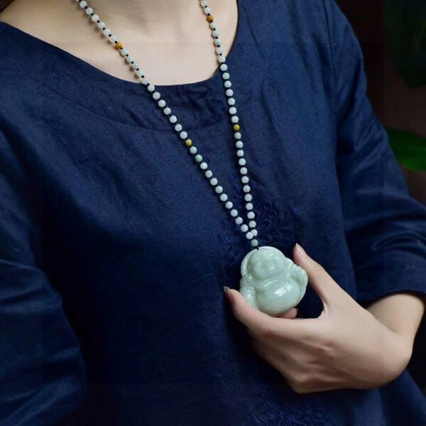 Natural A-grade Jade Maitreya Buddha Pendant, Size: 56.1/51.3/13.8mm2710159134