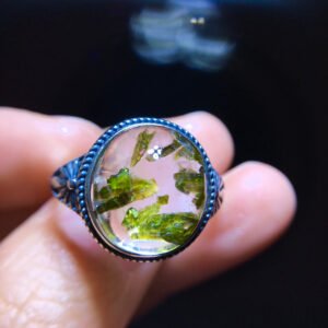 Natural green tourmaline fully wrapped tourmaline ring, bare stone 13.4/12mm0211238155
