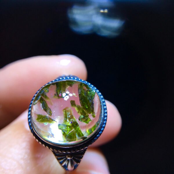 Natural green tourmaline fully wrapped tourmaline ring, bare stone 13.4/12mm0211238155