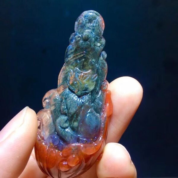 Natural Black Aurora Thorn Rose Feather 🪶 Shaped small tree 🌲 Thousand layered pyramid forest purple titanium nine tailed fox fox fairy pendant for men and women, size 60.4/26.7mm0411548166