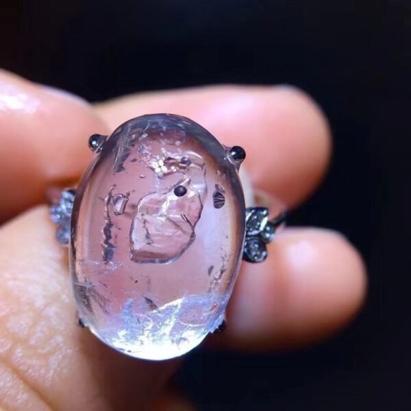 Rare Natural Water Gall Black Quicksand Ring, Living Bare Stone: 16.8/12mm0611188364