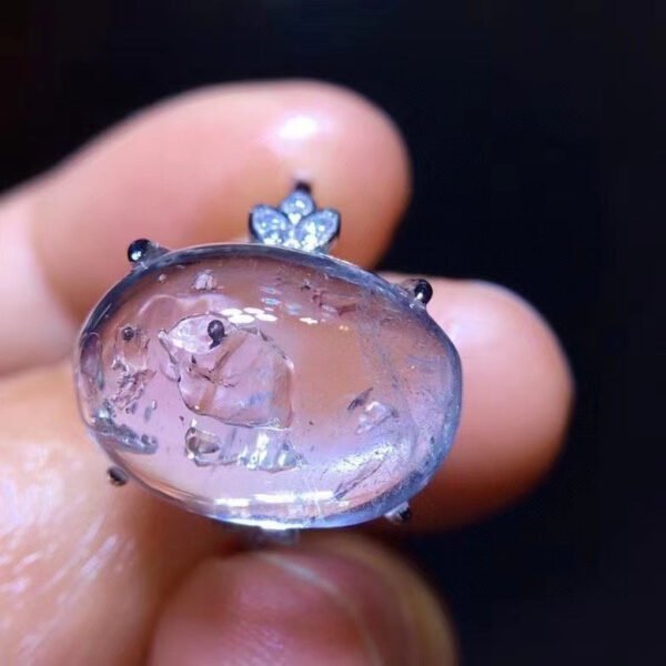Rare Natural Water Gall Black Quicksand Ring, Living Bare Stone: 16.8/12mm0611188364