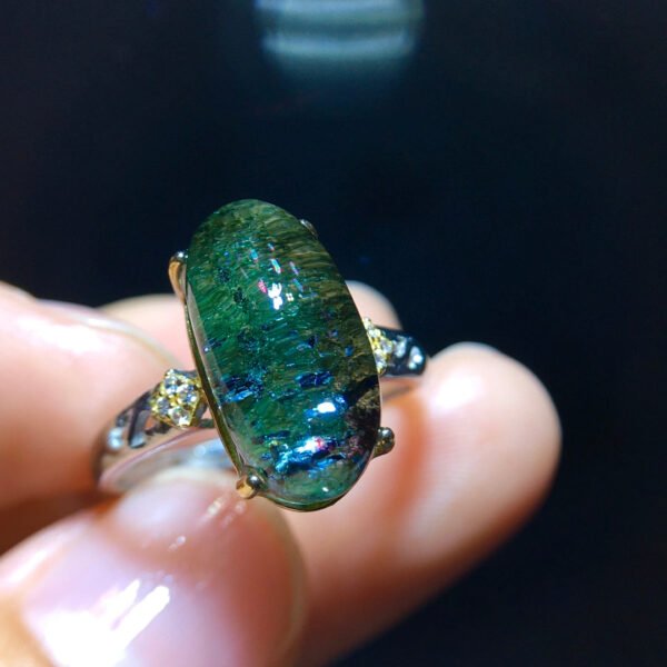 Natural Green Ghost Treasure Pot Mica Starlight Ring, with a live size of 15/7.8mm0711218155