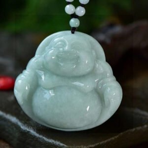 Natural A-grade Jade Maitreya Buddha Pendant, Size: 56.1/51.3/13.8mm1112159664