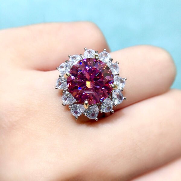 Classic Pink Mosang Diamond Ring, Main Stone 5 Carat, Round 11mm1113575177