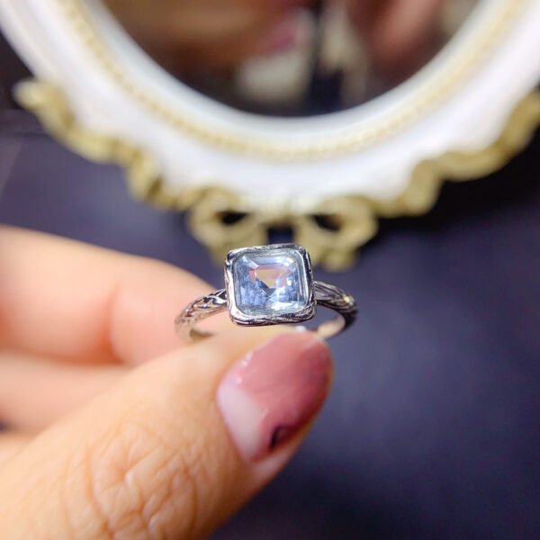 Pure Natural Sea Blue Treasure Ring, Size 6mm Square1114280199