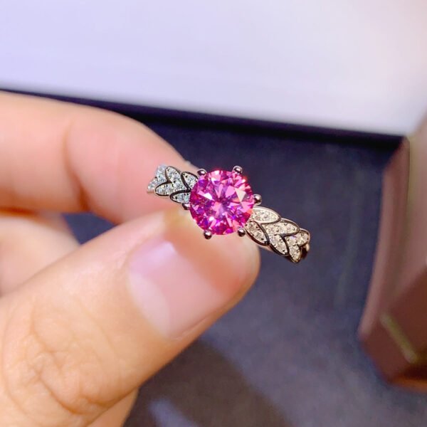 Classic Pink Mosang Diamond Ring, Main Stone 1 Carat, Round 6.5mm1115199866