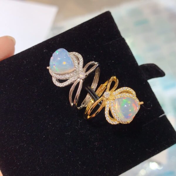 Pure Natural Colorful White Opal Ring, Main Stone Size 8mm Heart1116180266