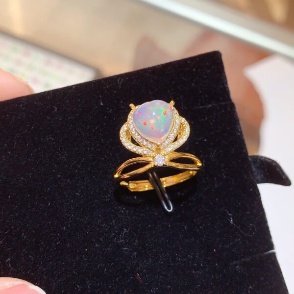 Pure Natural Colorful White Opal Ring, Main Stone Size 8mm Heart1116180266
