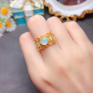 Pure Natural Colorful White Opal Ring, Main Stone Size Round 7mm1116140699